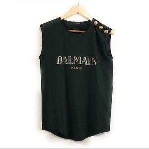 Balmain cotton Jersey tank w/button detail NWT